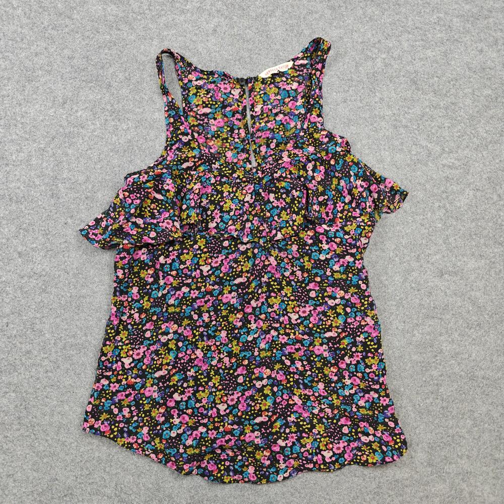 Rebecca Taylor Tank Womens 6 Black Floral Camisole Ruffle Button Summer Casual